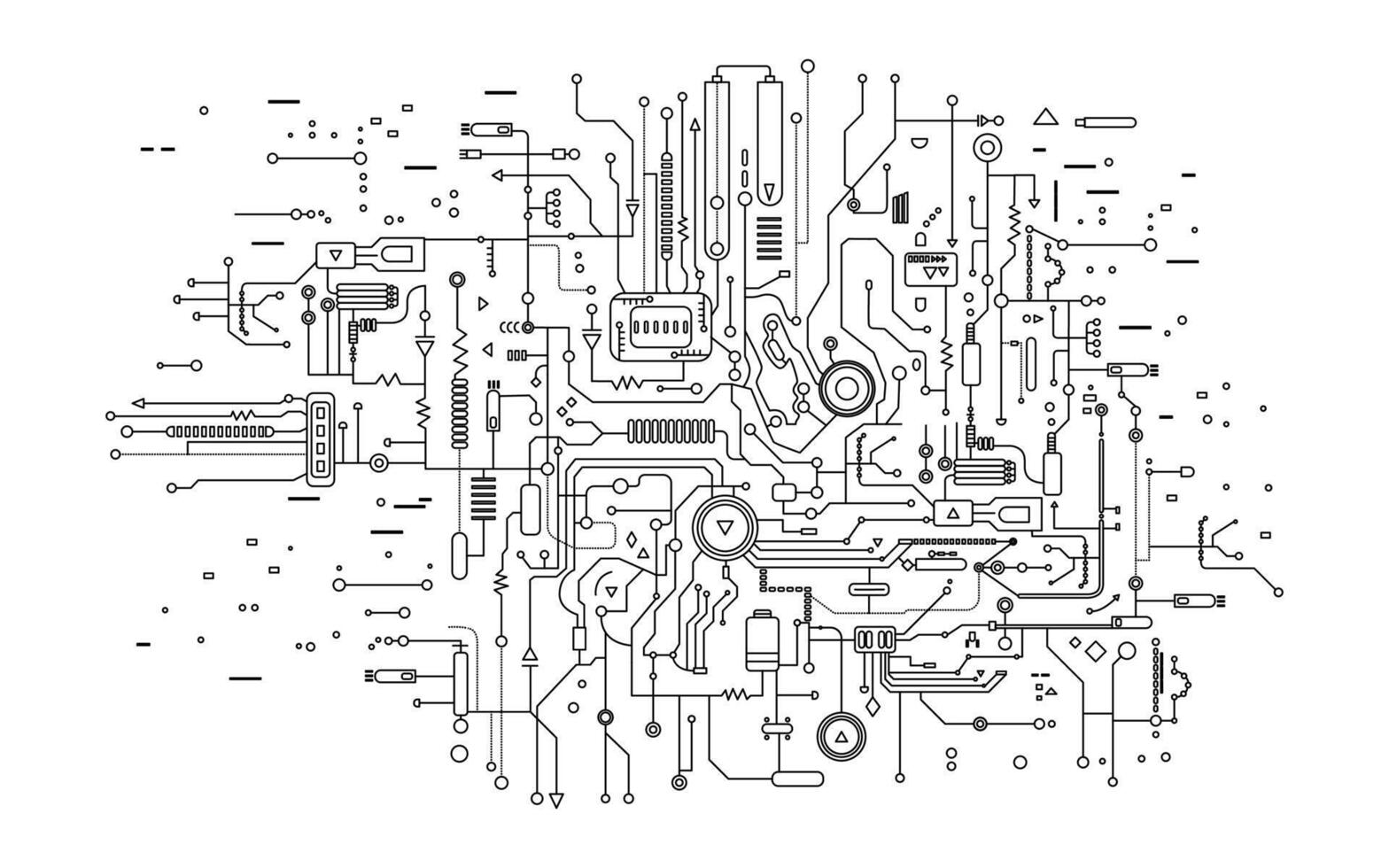 Circuit board illustration in the outline, flat style. Technology background. Artificial intelligence concept. vector