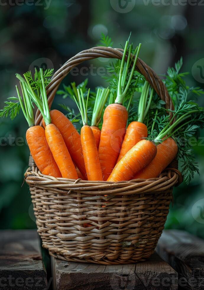 AI generated Fresh organic carrots in basket photo