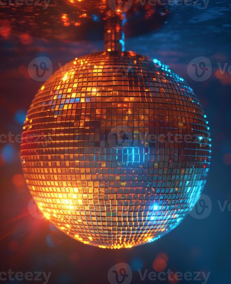 AI generated Mirror ball. A mirror ball for disco dancing on colored background photo