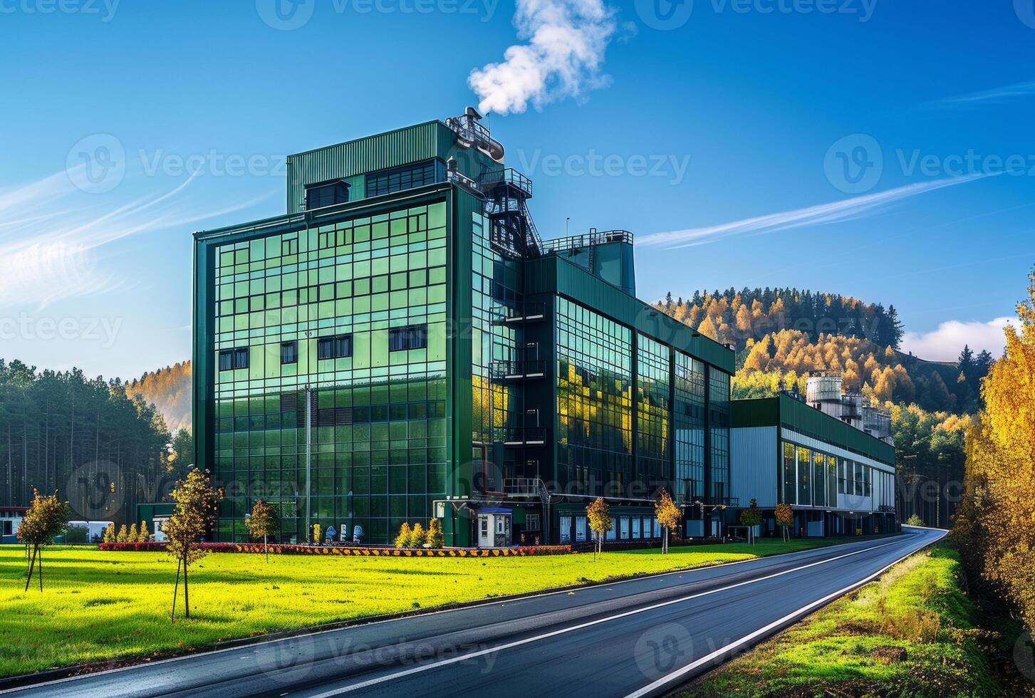 AI generated A large factory located in the nature landscape photo