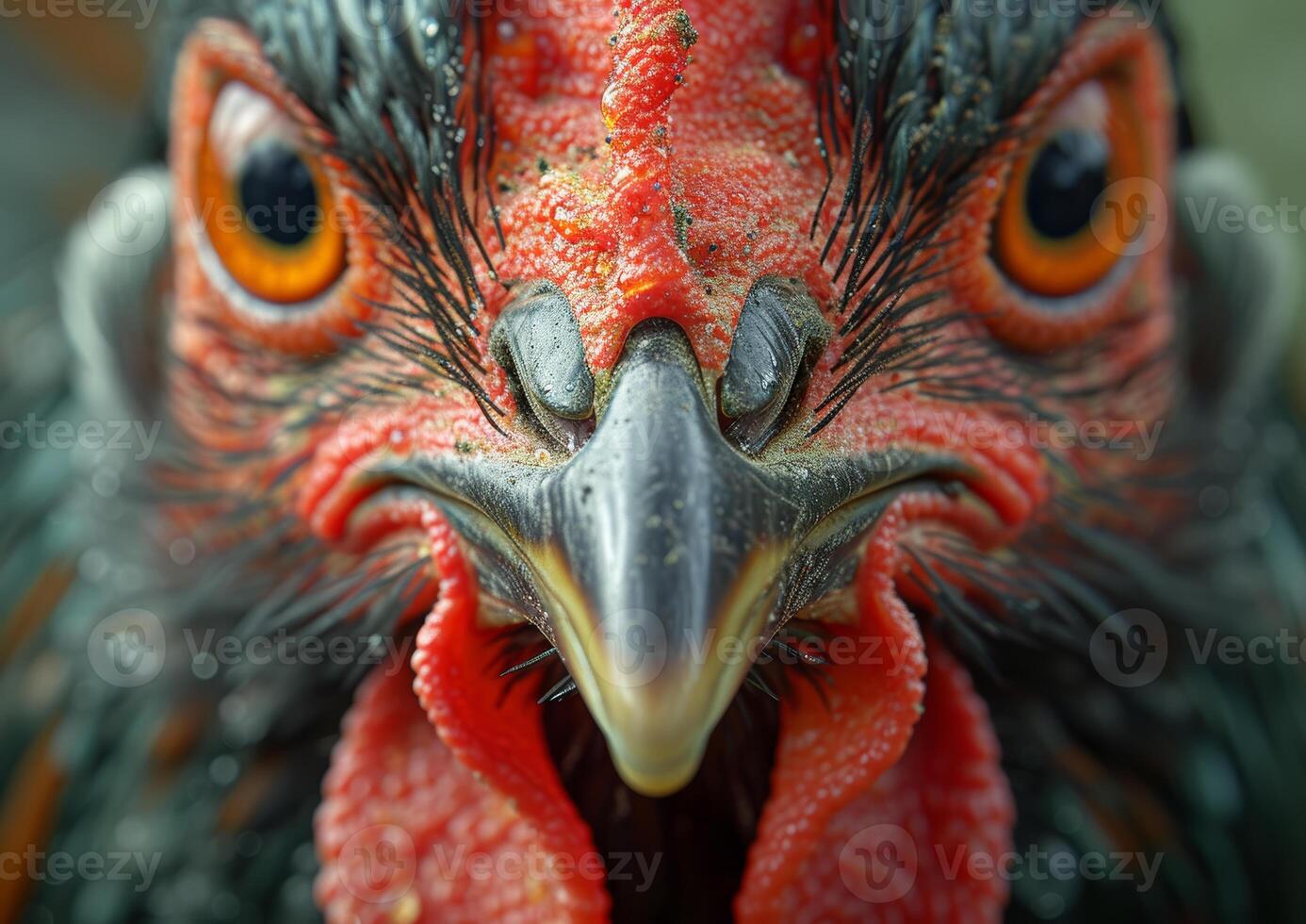 ai generado cerca arriba de de gallo cabeza y pico foto