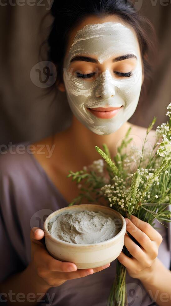 AI generated A close-up shot of a person making their own natural face mask is DIY skincare photo