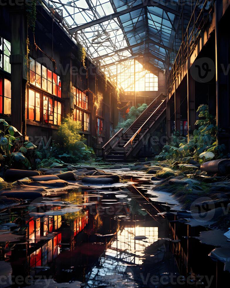 AI generated Capturing the Haunting Beauty of Abandoned Industrial Spaces photo