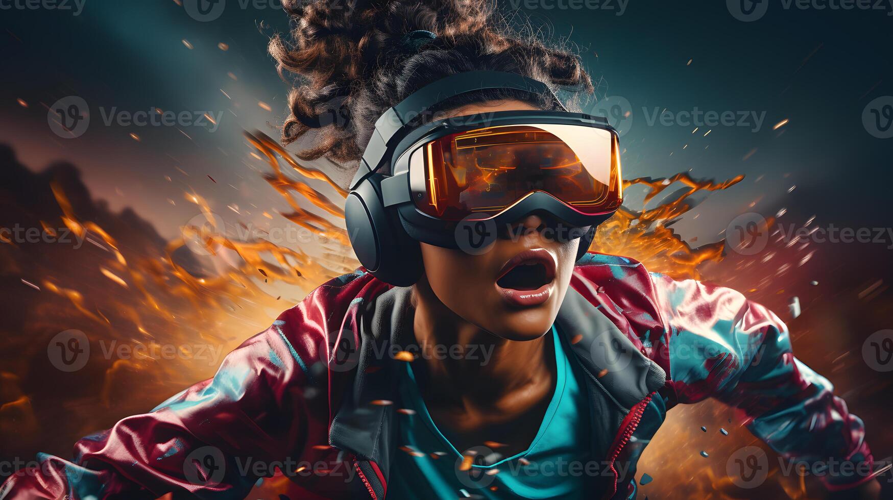 AI generated a beautiful woman engaged in a virtual workout with the fusion of technology and fitness photo