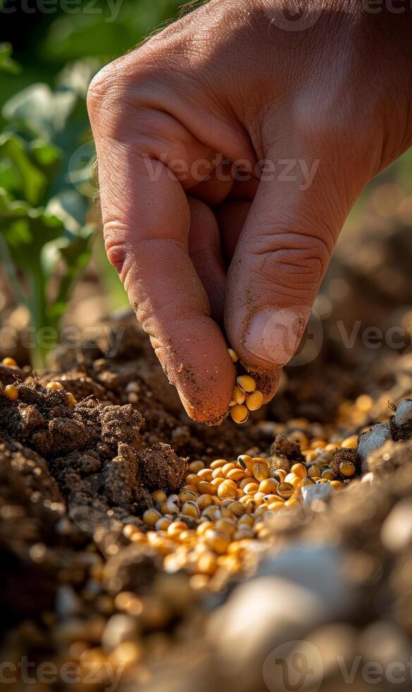 AI generated Hand sowing seeds in the soil photo