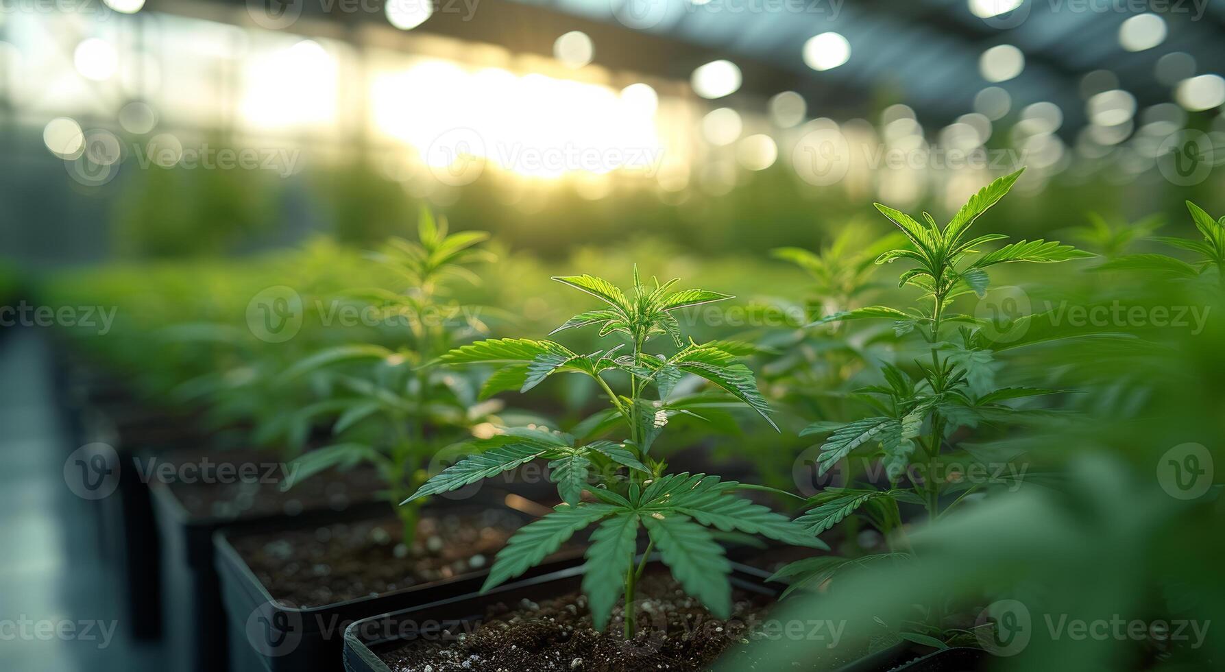 AI generated Cannabis plants in greenhouse. A green marijuana plants in a greenhouse photo