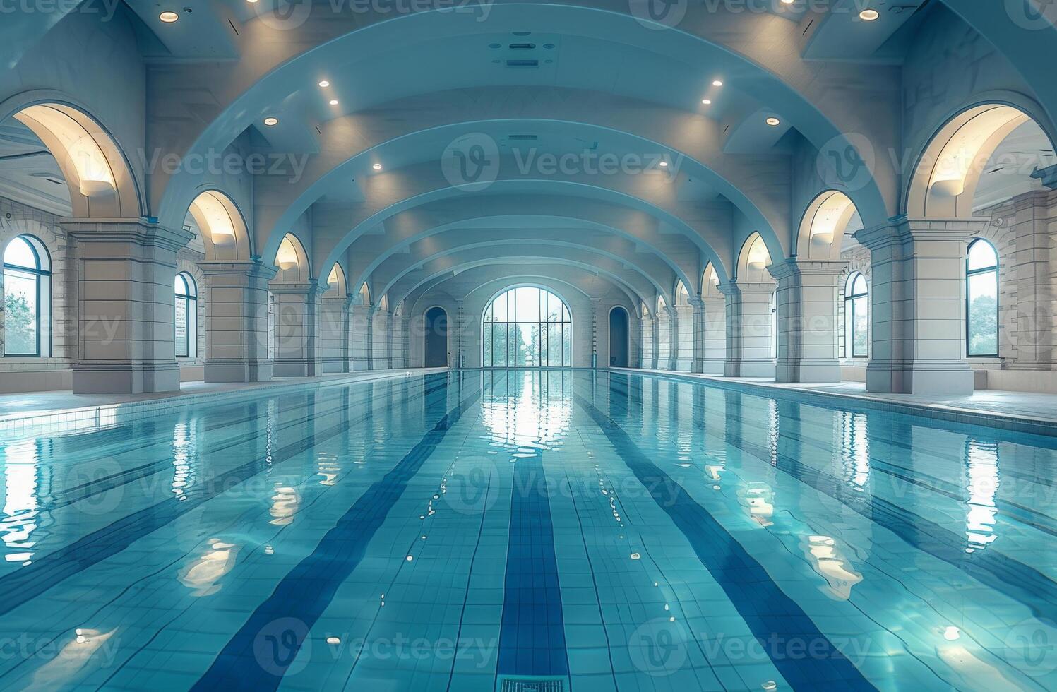 ai generado interior nadando piscina con azul agua foto