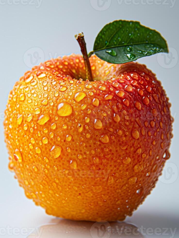 AI generated Apple with water droplets and leaf photo