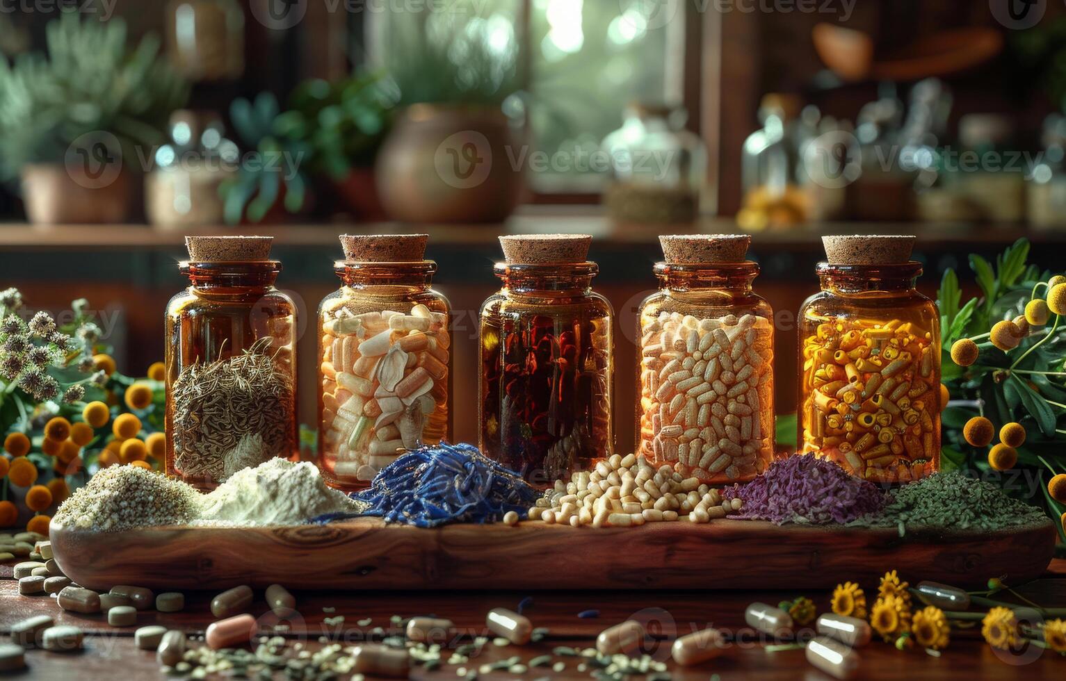 AI generated The ancient Chinese medicine herbs and infusions photo