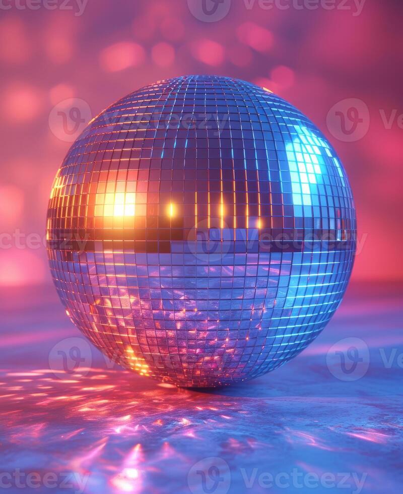 AI generated Discoball. Shiny disco ball on pink background photo