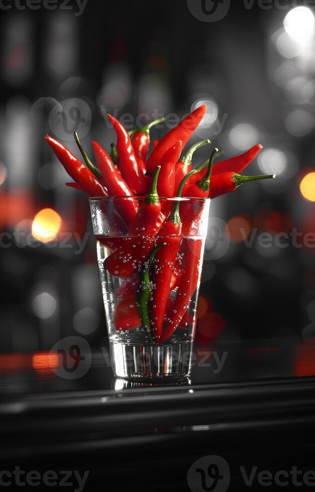 AI generated Red hot chili peppers in glass photo