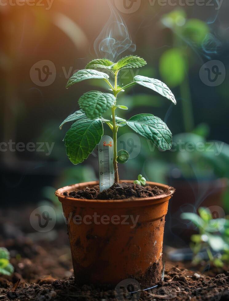 ai generado joven planta creciente en maceta con pipeta foto