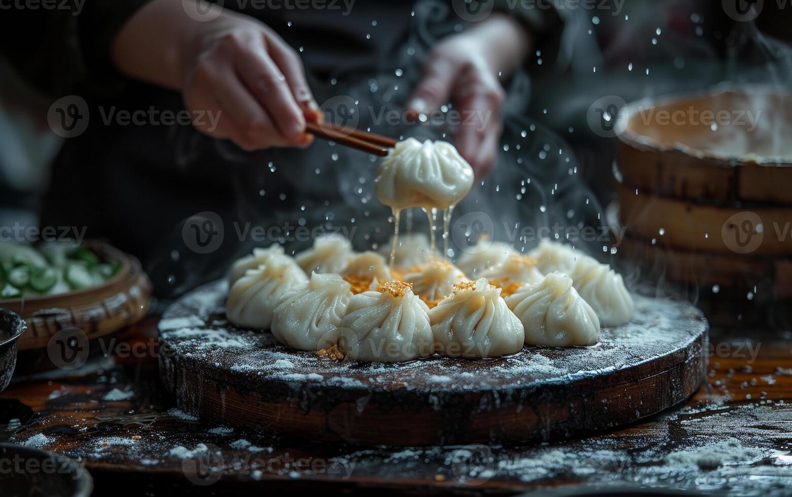 AI generated Chef making dumplings in restaurant photo