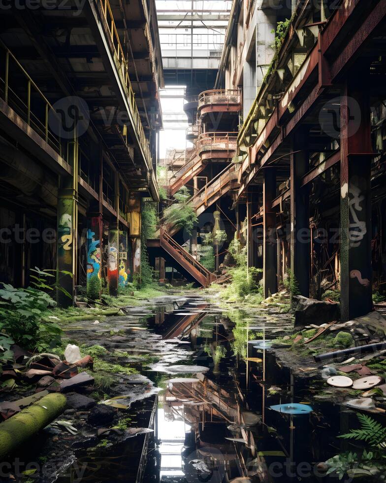 AI generated Capturing the Haunting Beauty of Abandoned Industrial Spaces photo