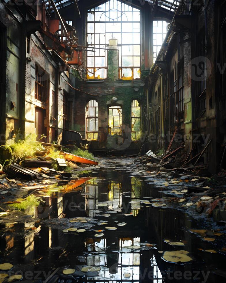 AI generated Capturing the Haunting Beauty of Abandoned Industrial Spaces photo