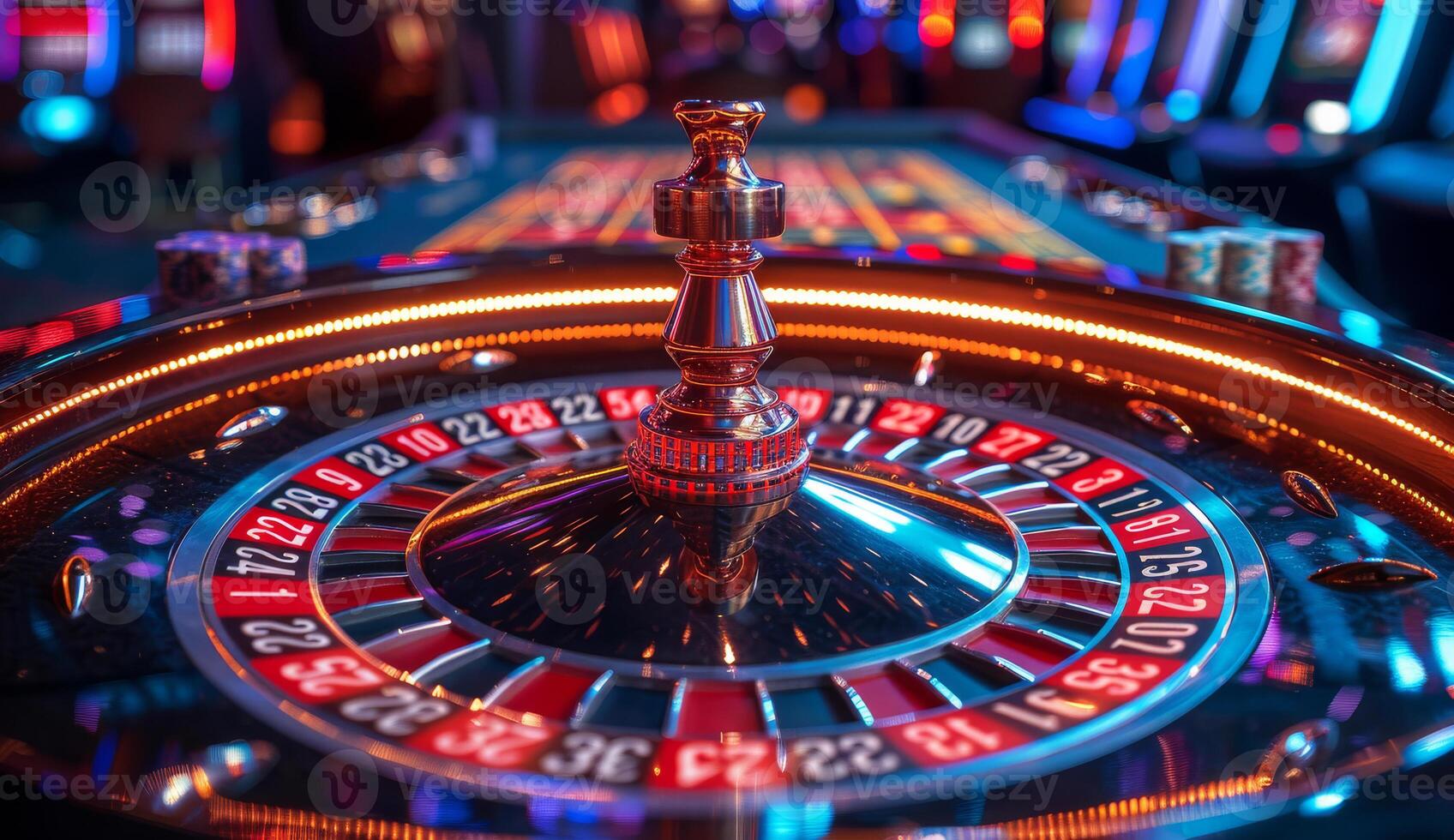 AI generated Roulette wheel in motion and bright and colorful background photo