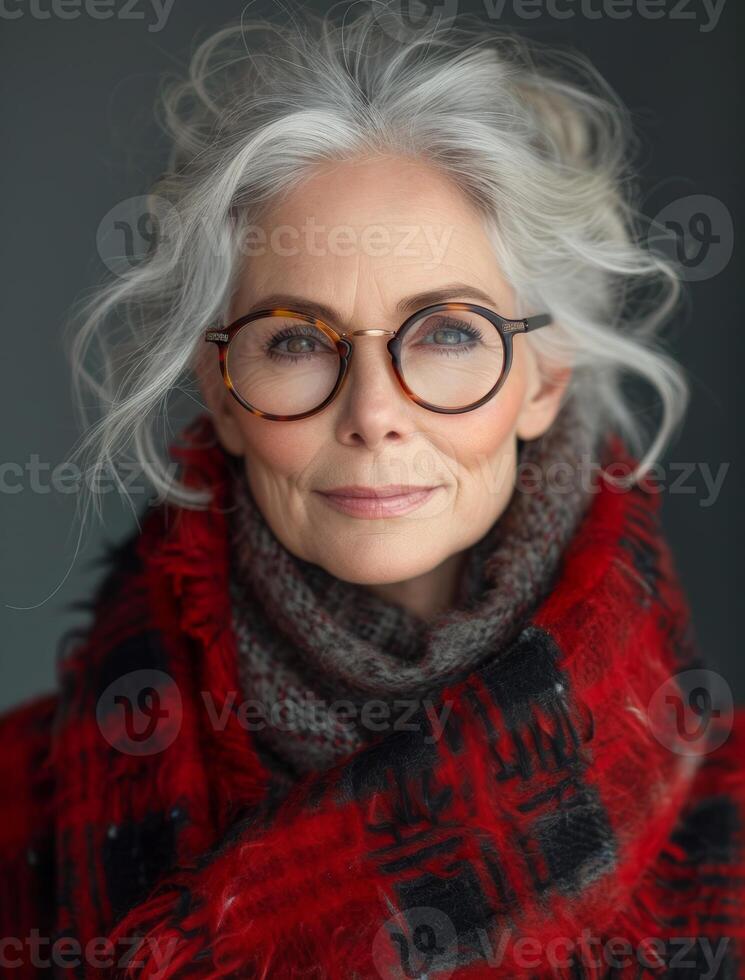 AI generated Close-up portrait of beautiful senior woman with glasses photo