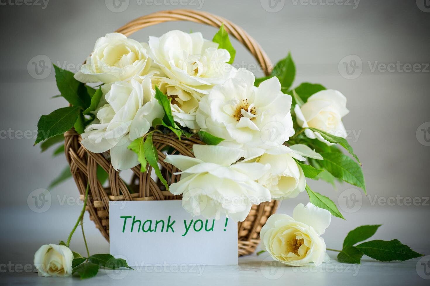 bouquet of beautiful white roses on table photo