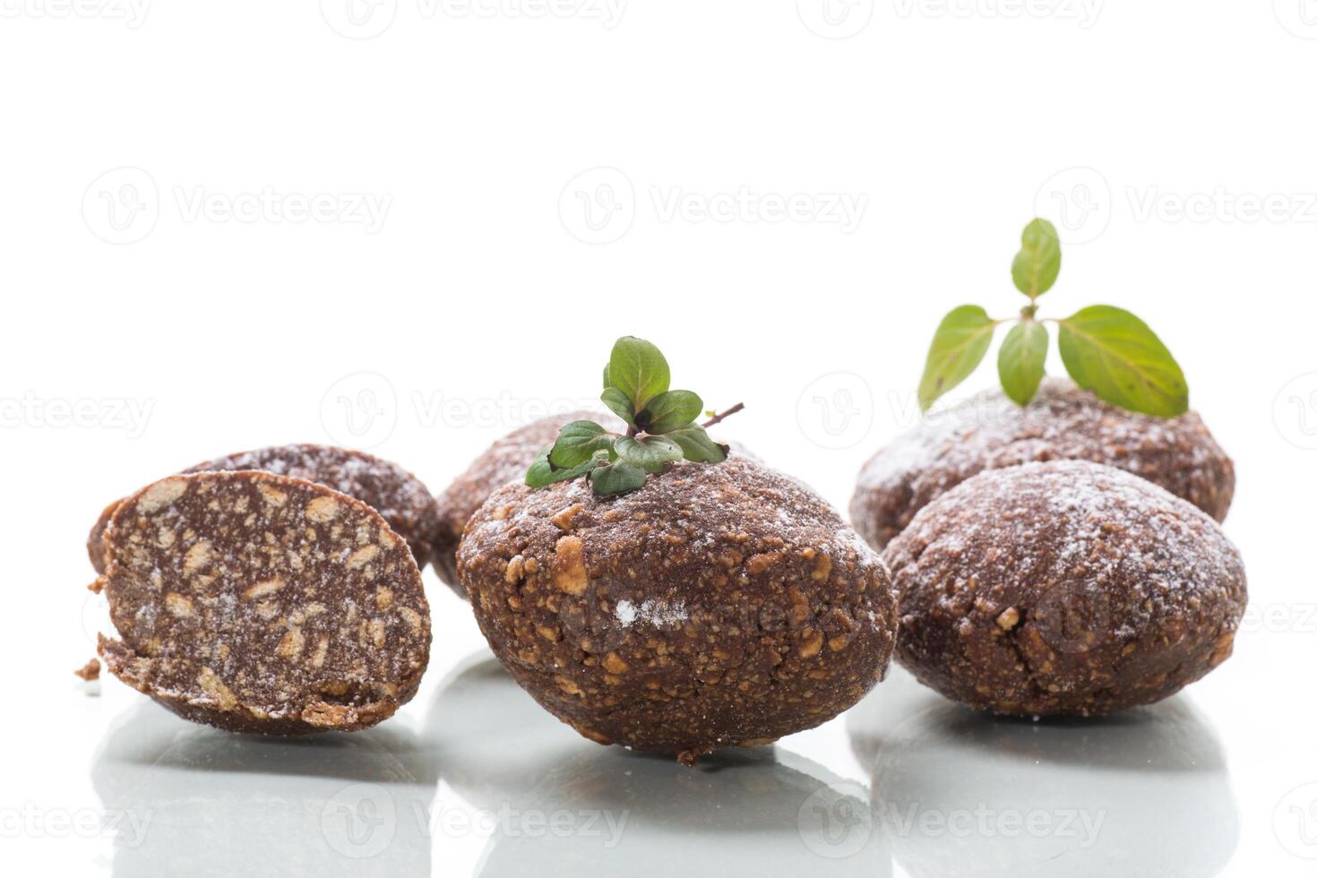 chocolate sweet cakes from mashed biscuits with additives photo