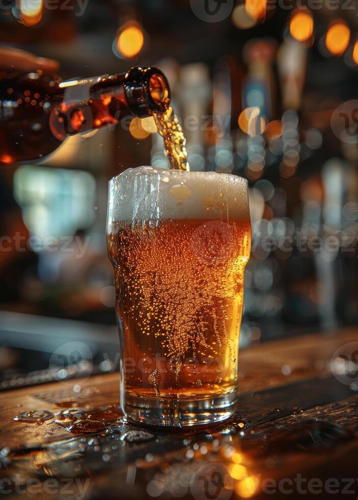 ai generado cerveza es torrencial dentro vaso en pub foto