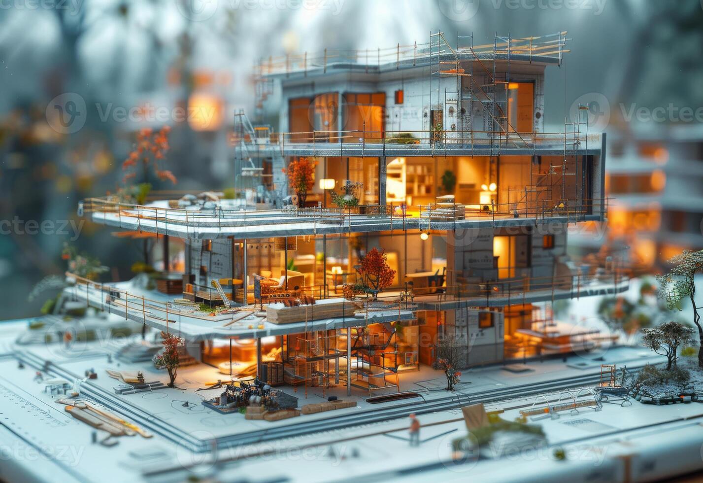AI generated Creative architectural project modern house in the forest construction concept photo