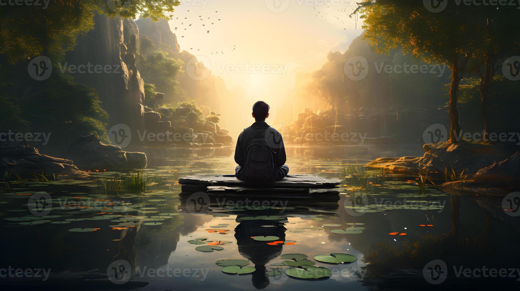 AI generated A Serene Image of Mindfulness and Meditation in Nature photo