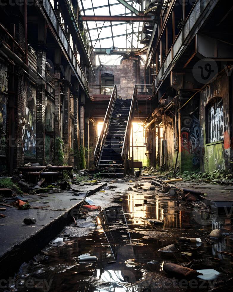 AI generated Capturing the Haunting Beauty of Abandoned Industrial Spaces photo