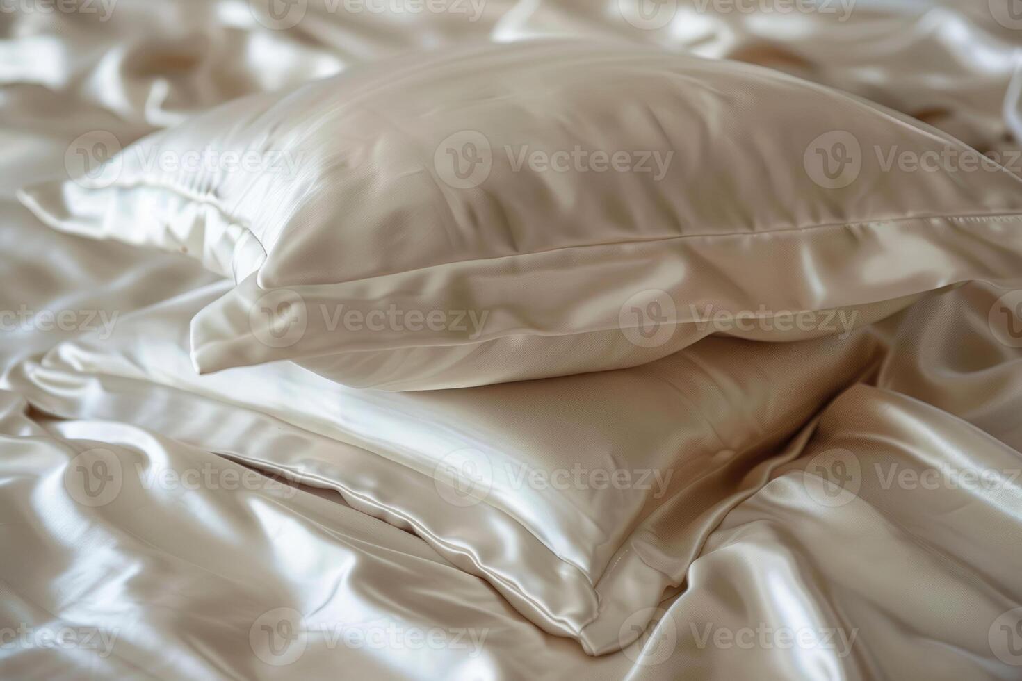AI generated Luxurious silk bedding set with soft texture. Generative AI photo