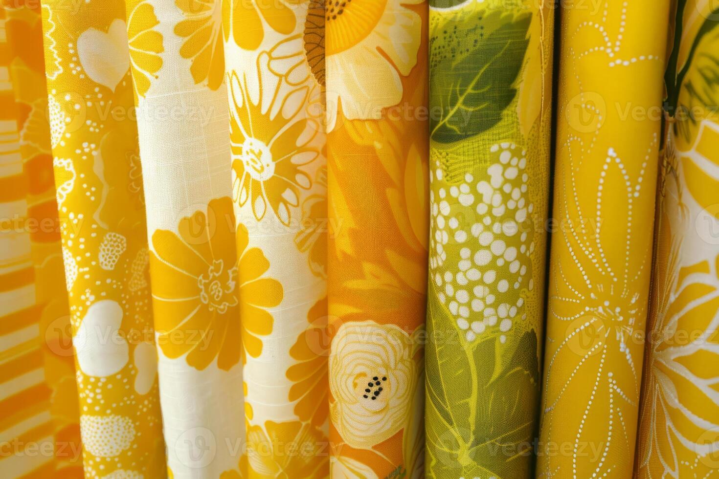 AI generated Fabric pattern background in yellow colors. Mix textile fabrics. Generative AI photo