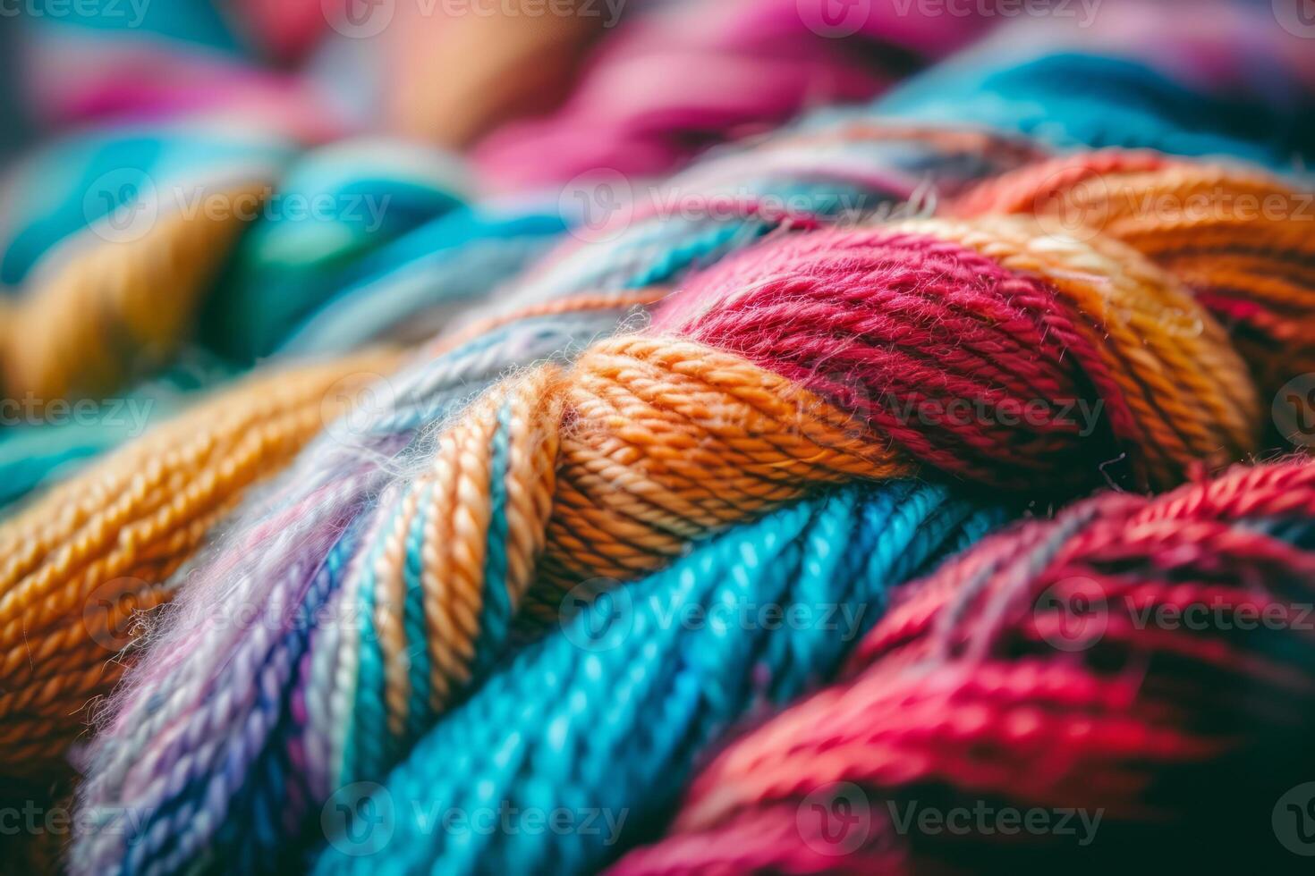 AI generated Cozy variety of colorful yarn for knitting and unfinished knitted work. The concept of hobby and comfort. Generative AI photo