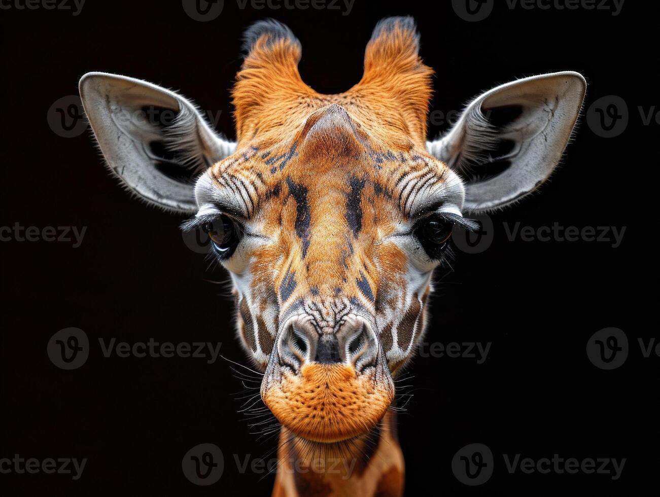 AI generated Portrait photograph of a giraffe studio lighting photo