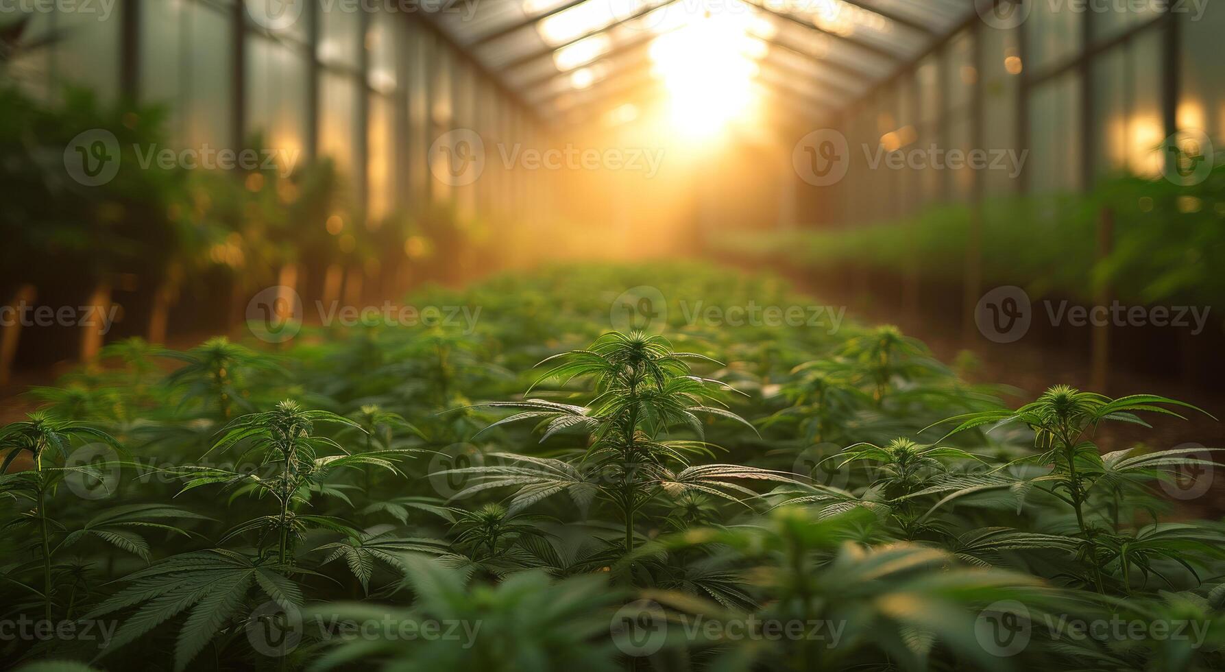 AI generated Cannabis plants in greenhouse. A green marijuana plants in a greenhouse photo