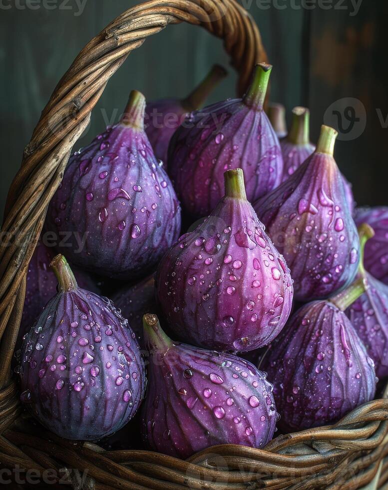 AI generated Fresh purple figs in basket photo