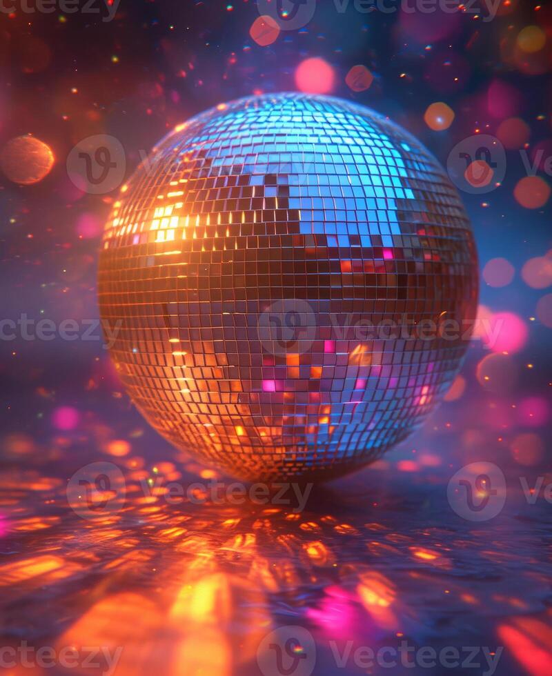 AI generated Mirror ball. A mirror disco ball on bright background photo