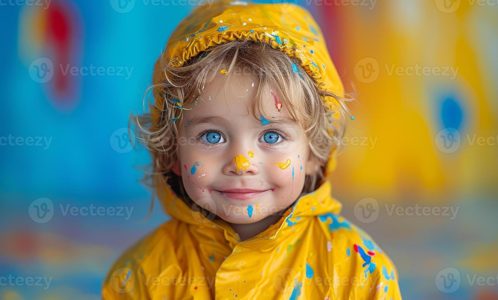 AI generated Little toddler is playing with paint and paper photo