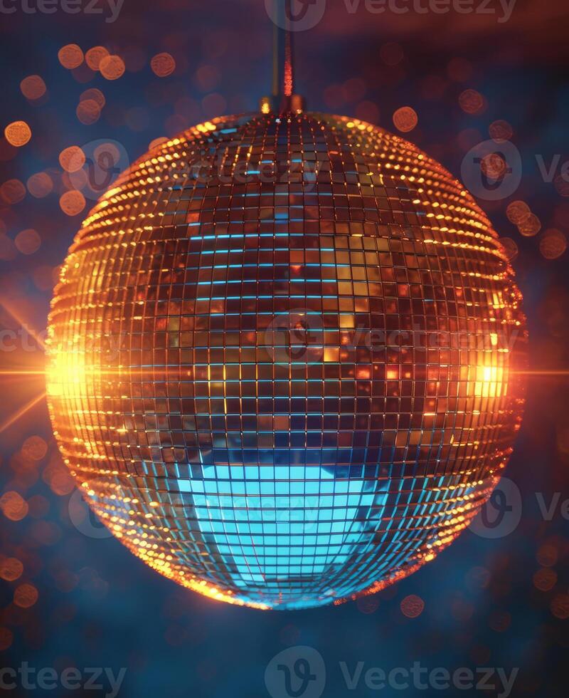 AI generated Mirror ball. A mirror ball for disco dancing on bokeh background photo