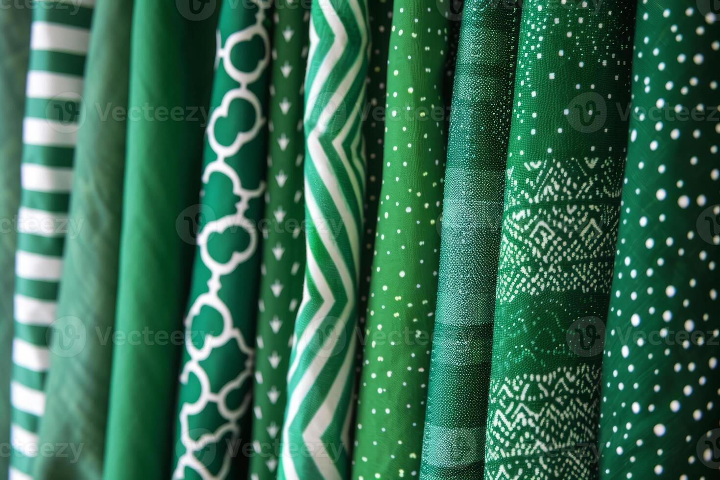 AI generated Fabric pattern background in green colors. Mix textile fabrics. Generative AI photo