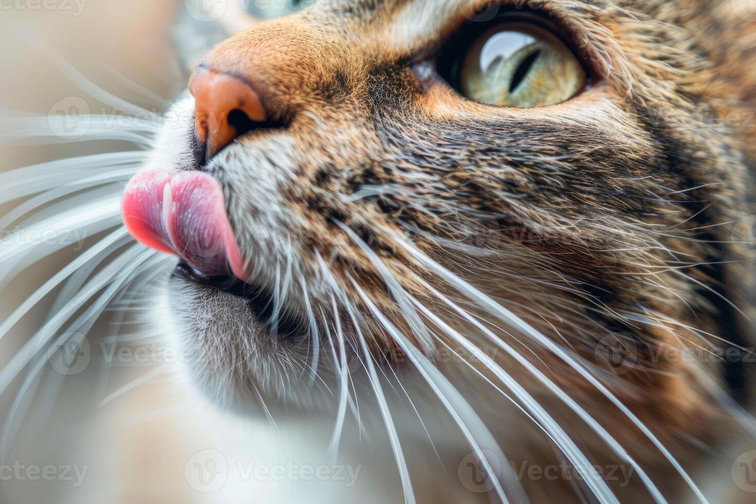 ai generado encantador mullido gato paliza sus labio. generativo ai foto