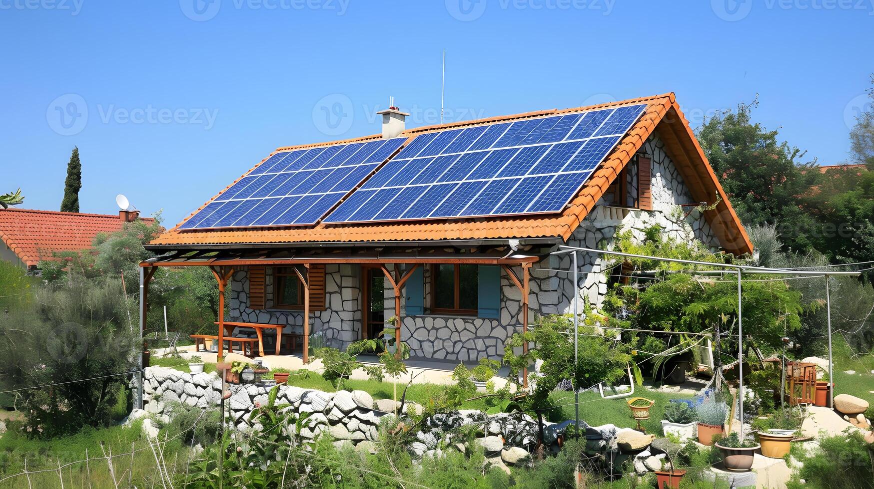 ai generado campos de solar paneles y sistemas a Produce verde electricidad. ai generado foto