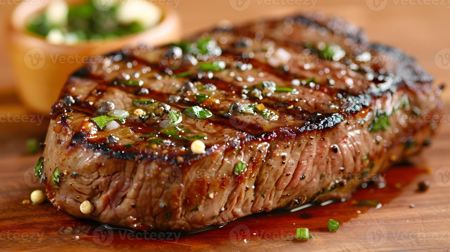 AI generated Fresh juicy delicious beef steak on a dark background. AI Generated photo