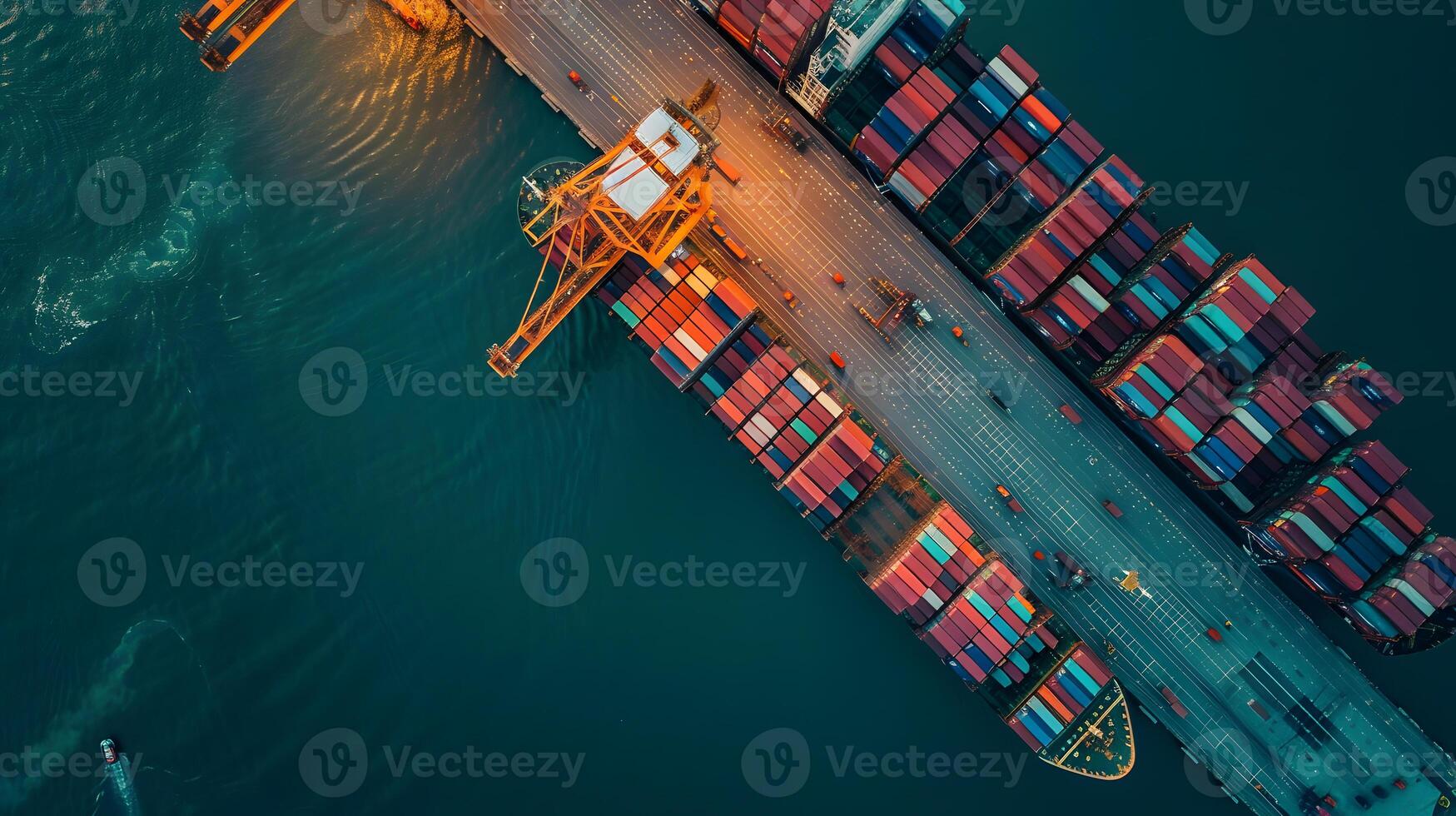 AI generated A ship for transporting cargo containers and also unloading it at the docks of a cargo port. AI Generated photo