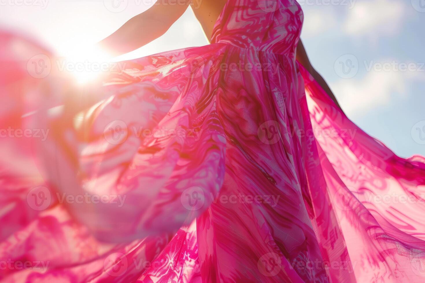 AI generated Flowing pink maxi dress made from batik fabric. Generative AI photo