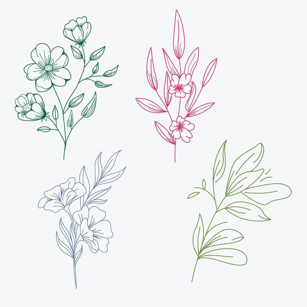 Green leaves and flowers with a white background vector