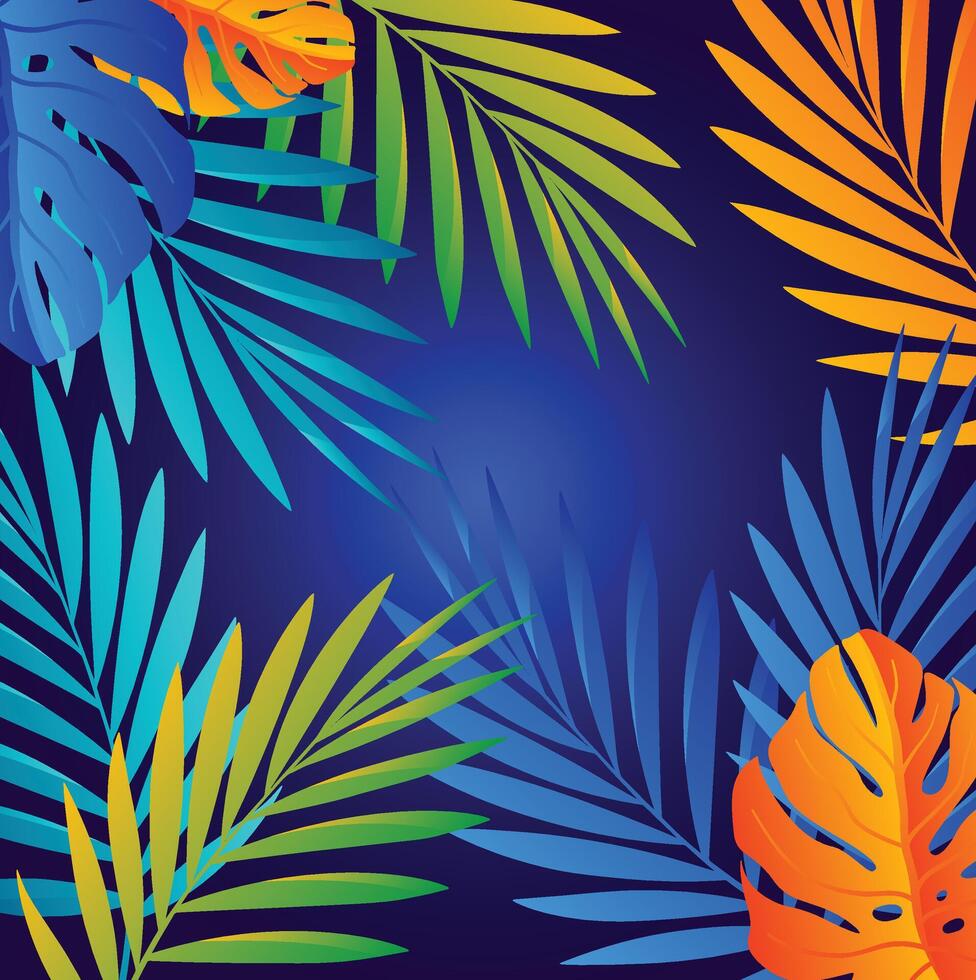 verano concepto diseño, resumen ilustración con selva hojas, vistoso diseño antecedentes vector