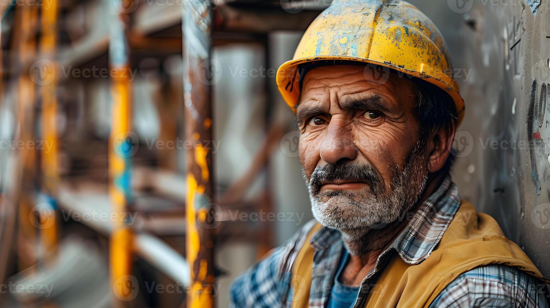 AI generated A man, a worker, a builder by profession, in a uniform and a helmet. AI Generated photo