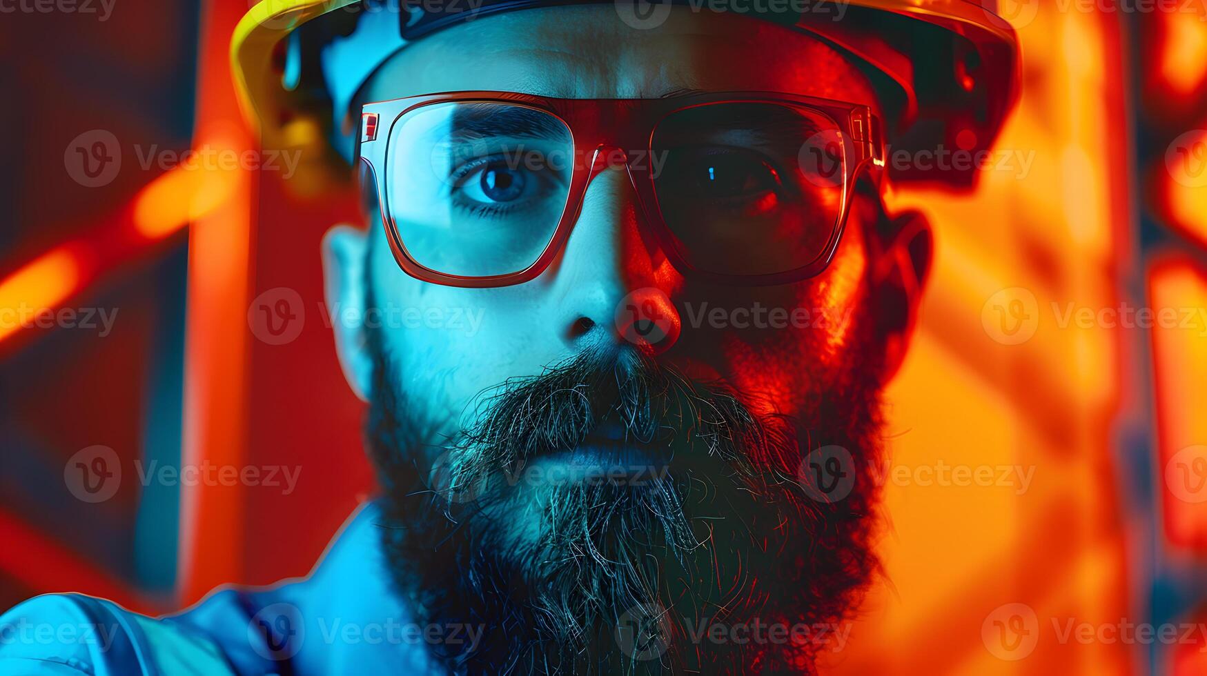 AI generated A man, a worker, a builder by profession, in a uniform and a helmet. AI Generated photo