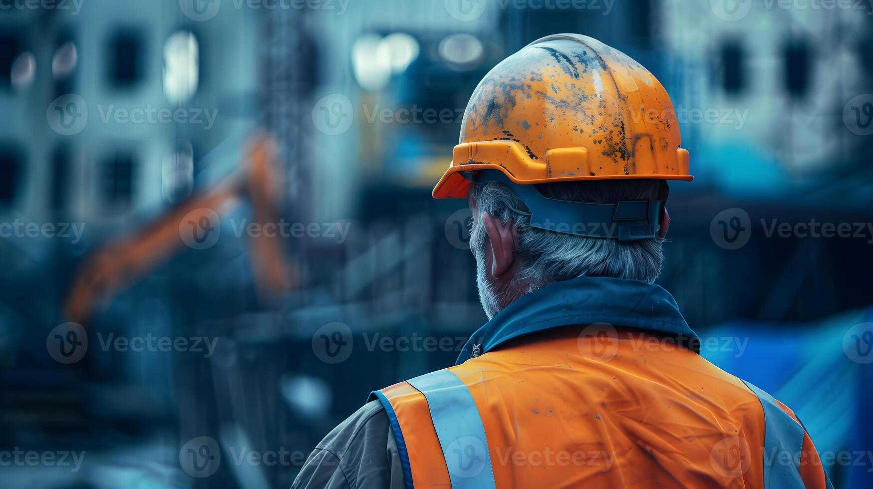 AI generated Portrait of a working man in a uniform and a hard hat. AI Generated photo