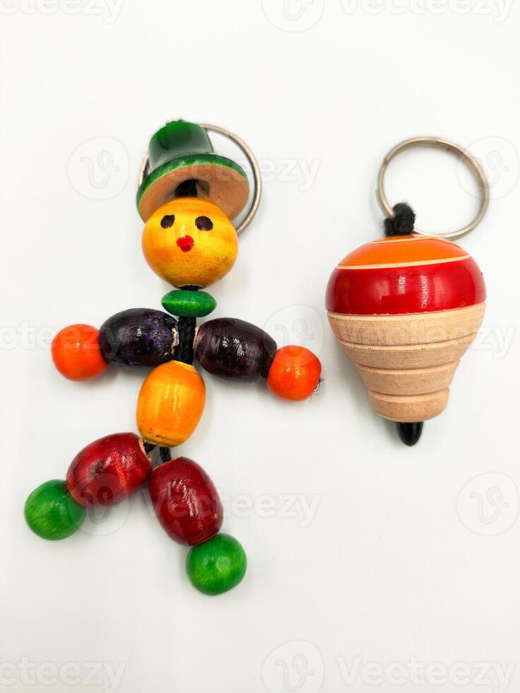 Vibrant Handcrafted Wooden Toys from India Colorful Objects on White Background for Stunning Product Photography photo