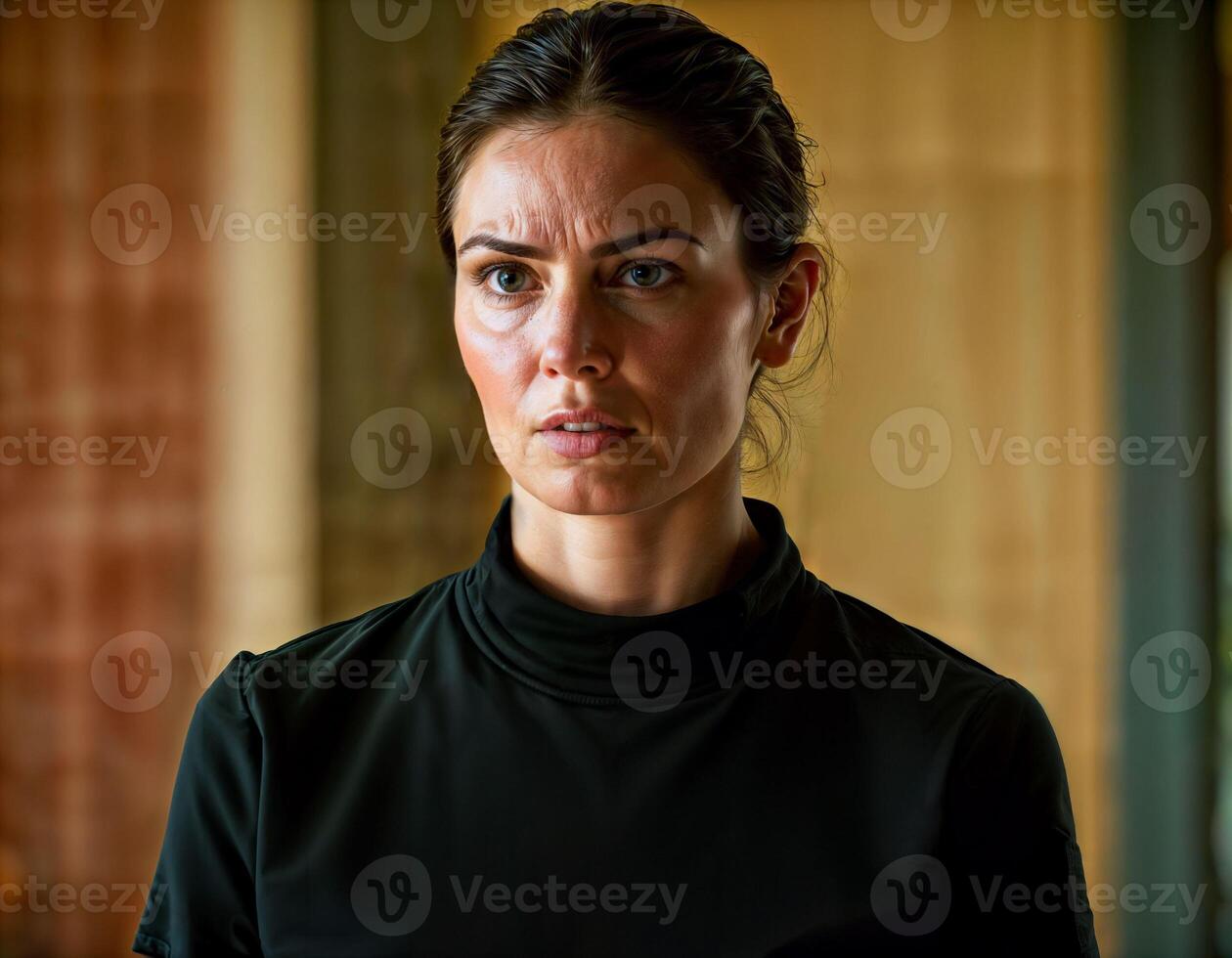 AI generated photo of beautiful woman as a undercover agent wearing black long sleeve shirt and tactical pant, generative AI