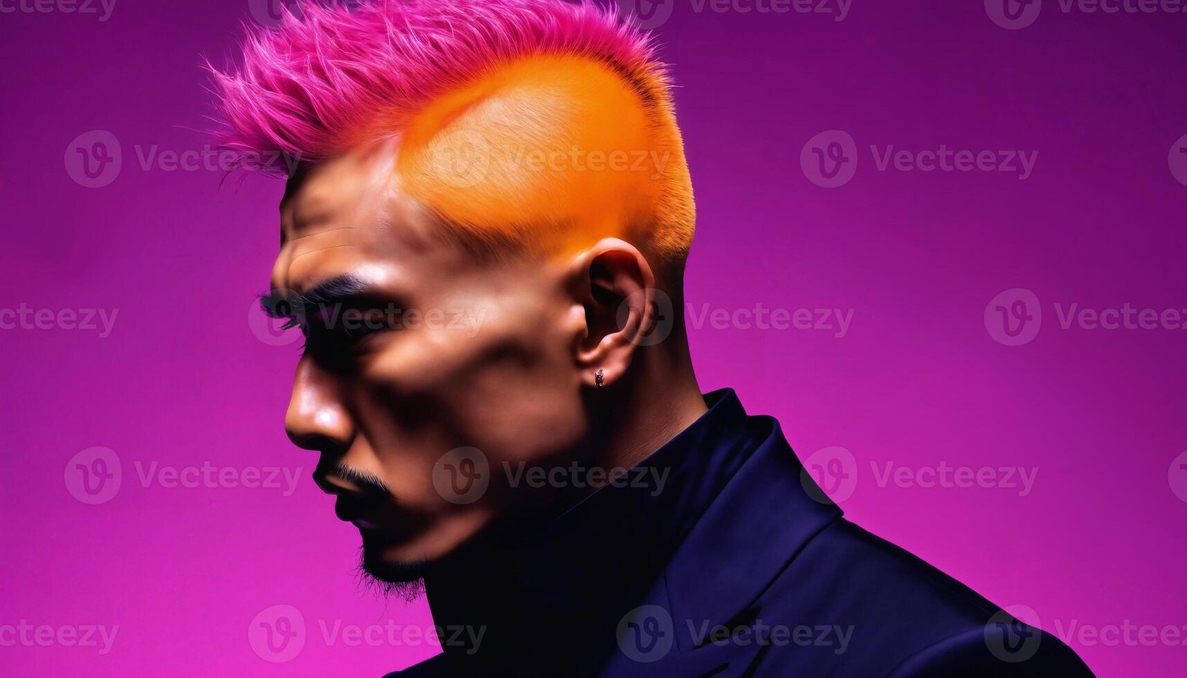 AI generated photo of asian man as a mafia gang member standing against pink background, generative AI